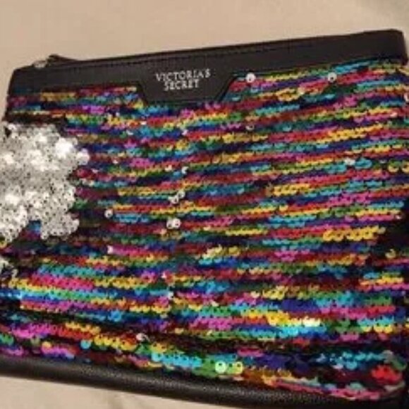Victoria's Secret Sequin Make up Bag Colorful Travel Clutch NEW - Picture 1 of 6